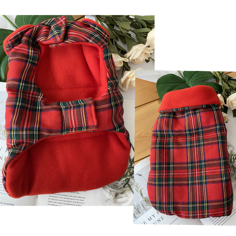 Tissus de chien épaississants en coton chaud Manteau de plie rouge