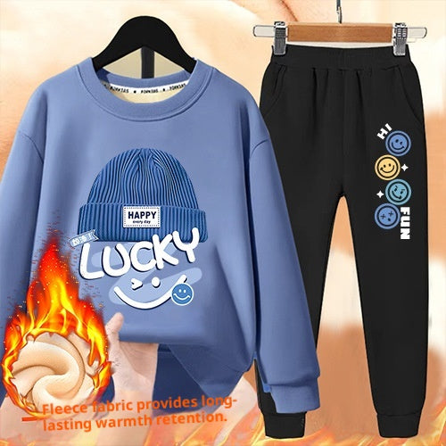 Garçons' Hiver Casual All-Match Fleece-Line Thickened Outfit