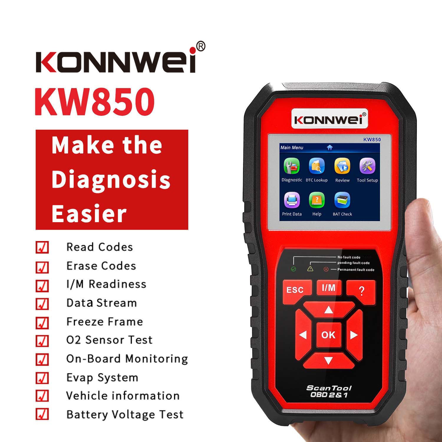 KW850 OBD2 CAN BUS Code Reader détecteur de code de panne moteur de voiture scanner