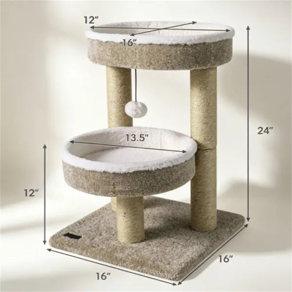Arbre de chat compact de 24 pouces avec 2 perches en peluche