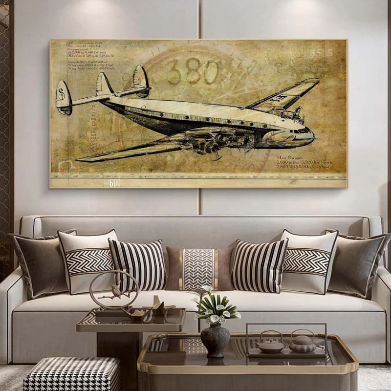 Peinture sur toile d'affiche d'un ancien avion