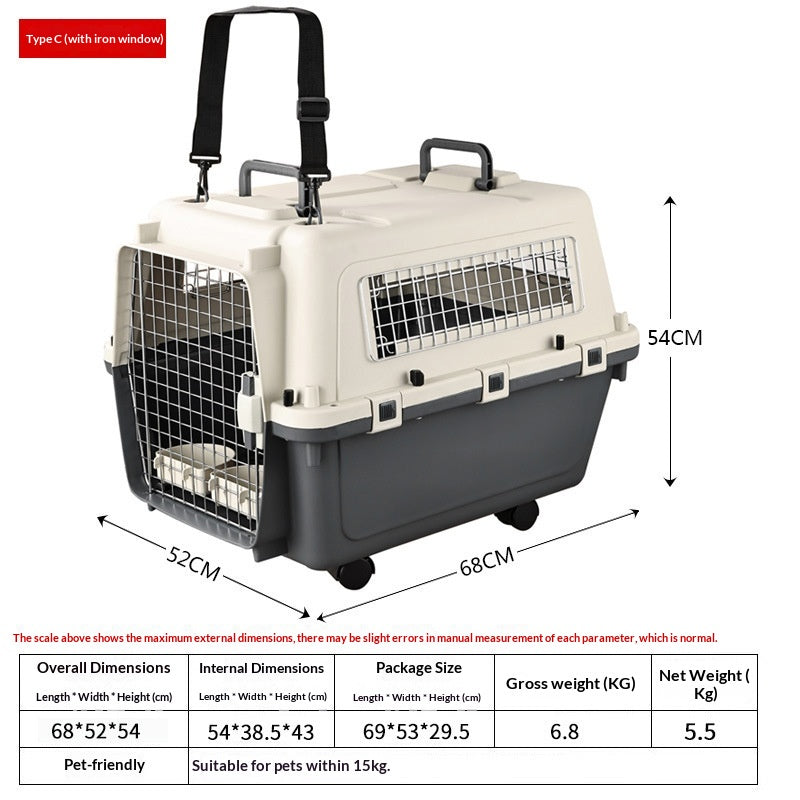 Transporteur d'animaux de compagnie avec roues IATA Airline approuvé Double serrures de sécurité avec porte de fil et Sid