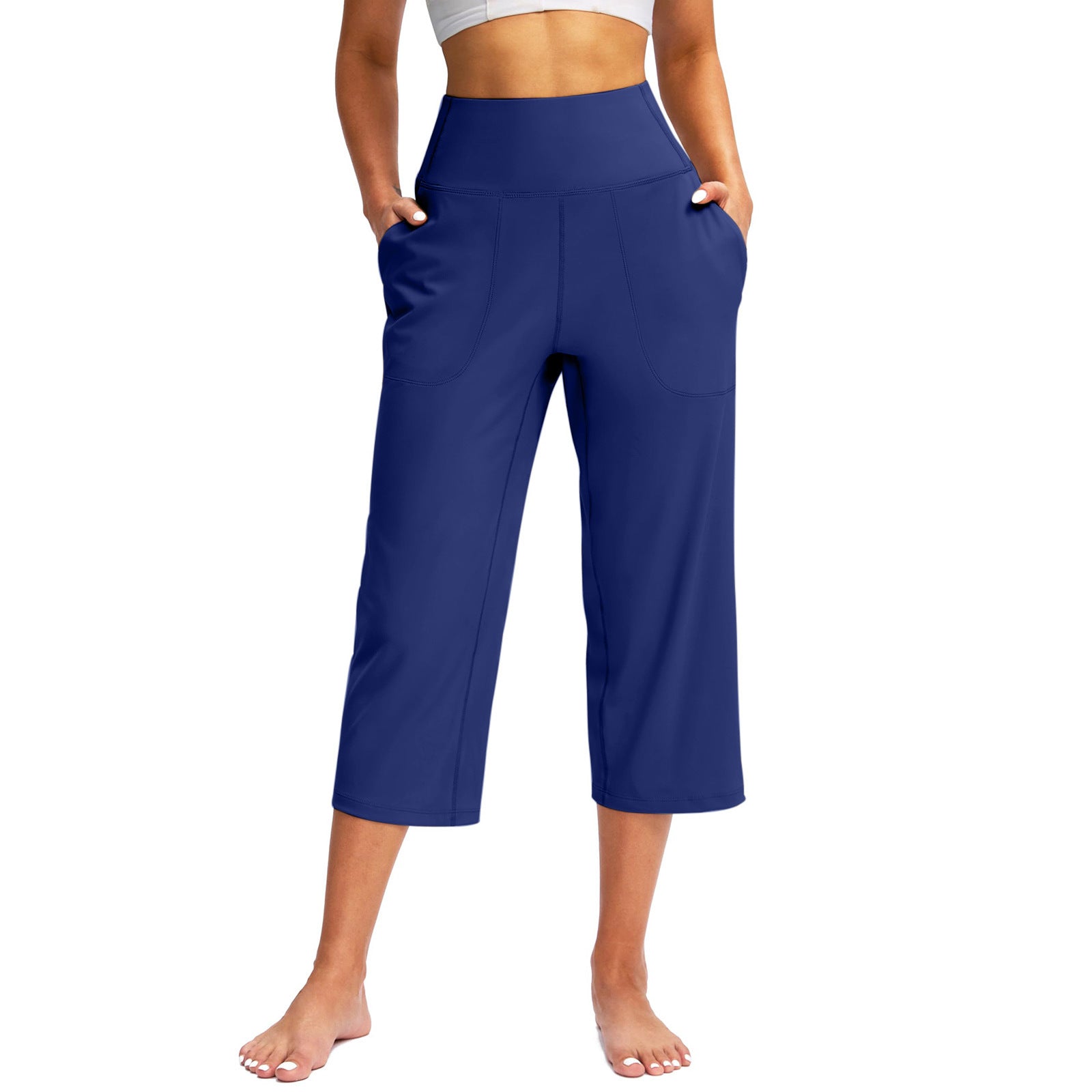 La mode européenne et américaine des femmes Couleur solide Pantalon à large leg avec poches
