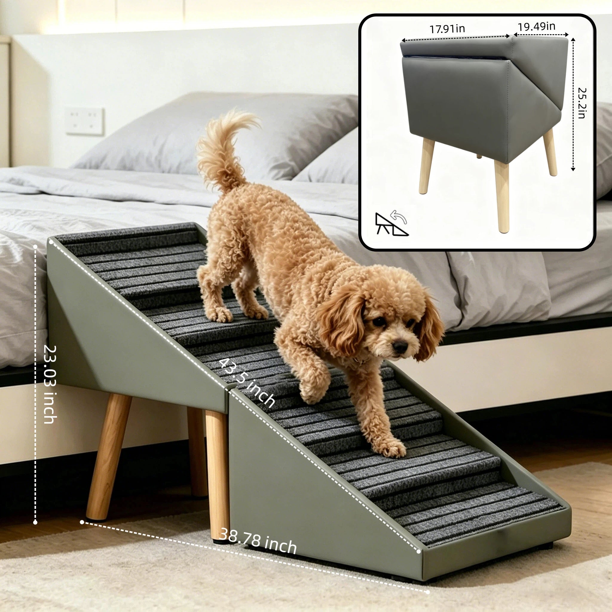 2-en-1 Échelles de chien pour lit et canapé 25.2" Rampe de chien pliable pour canapé 6 marches et Ottoma