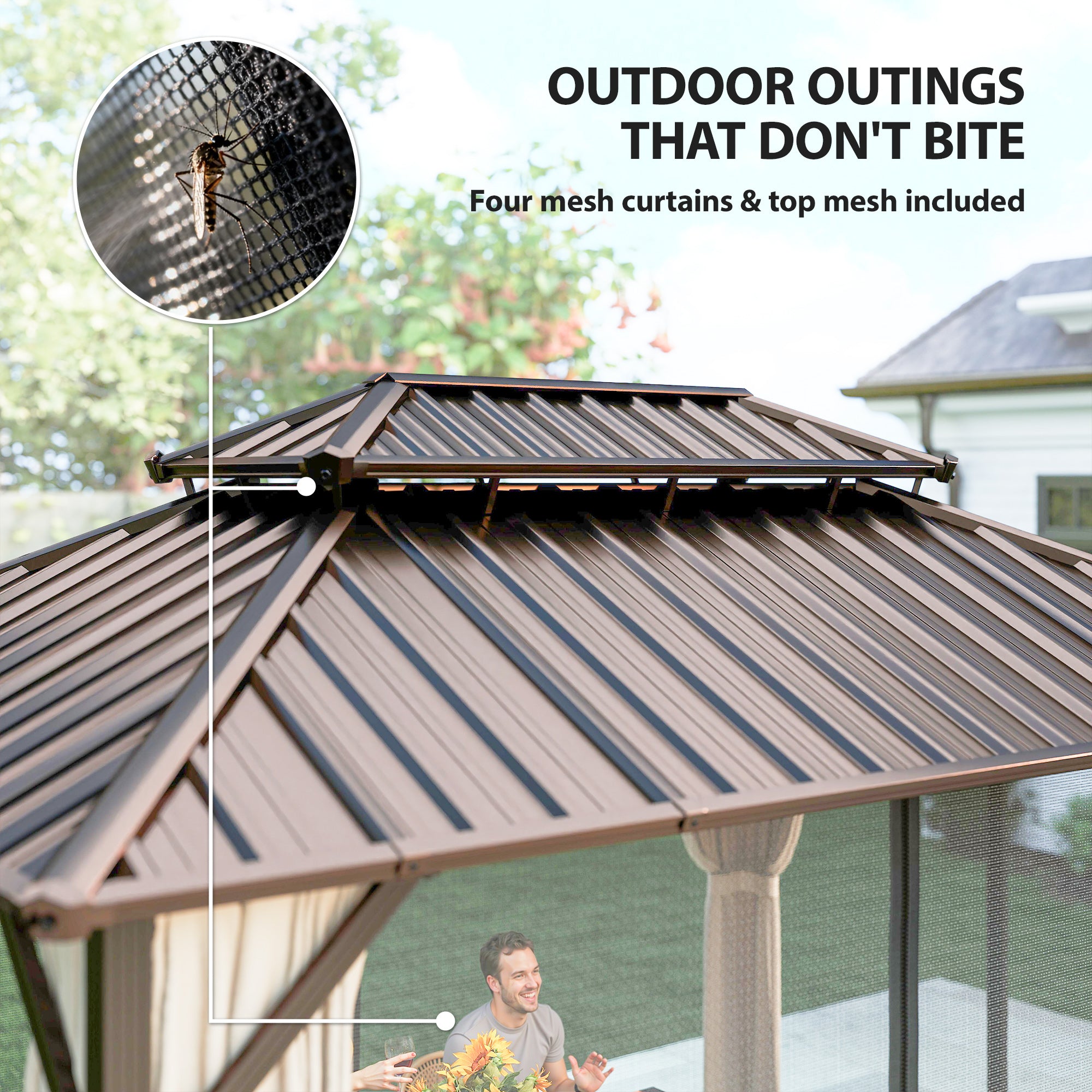 10 x 14 Gazebo à toit rigide avec double toit en acier galvanisé