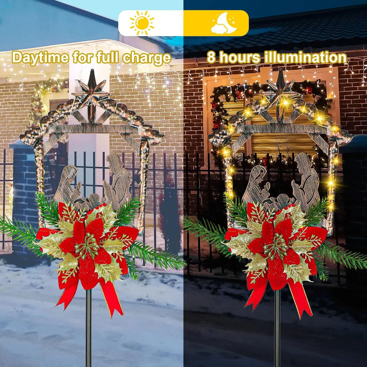 2 Pcs Scène de Nativité Extérieur Barre Stakes Métal Noël Lumière Décorations LED Noël D