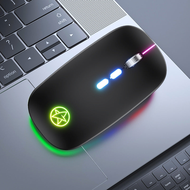 Bluetooth Mouse sans fil Double mode de charge lumineuse de bureau 5 clés métal Roller