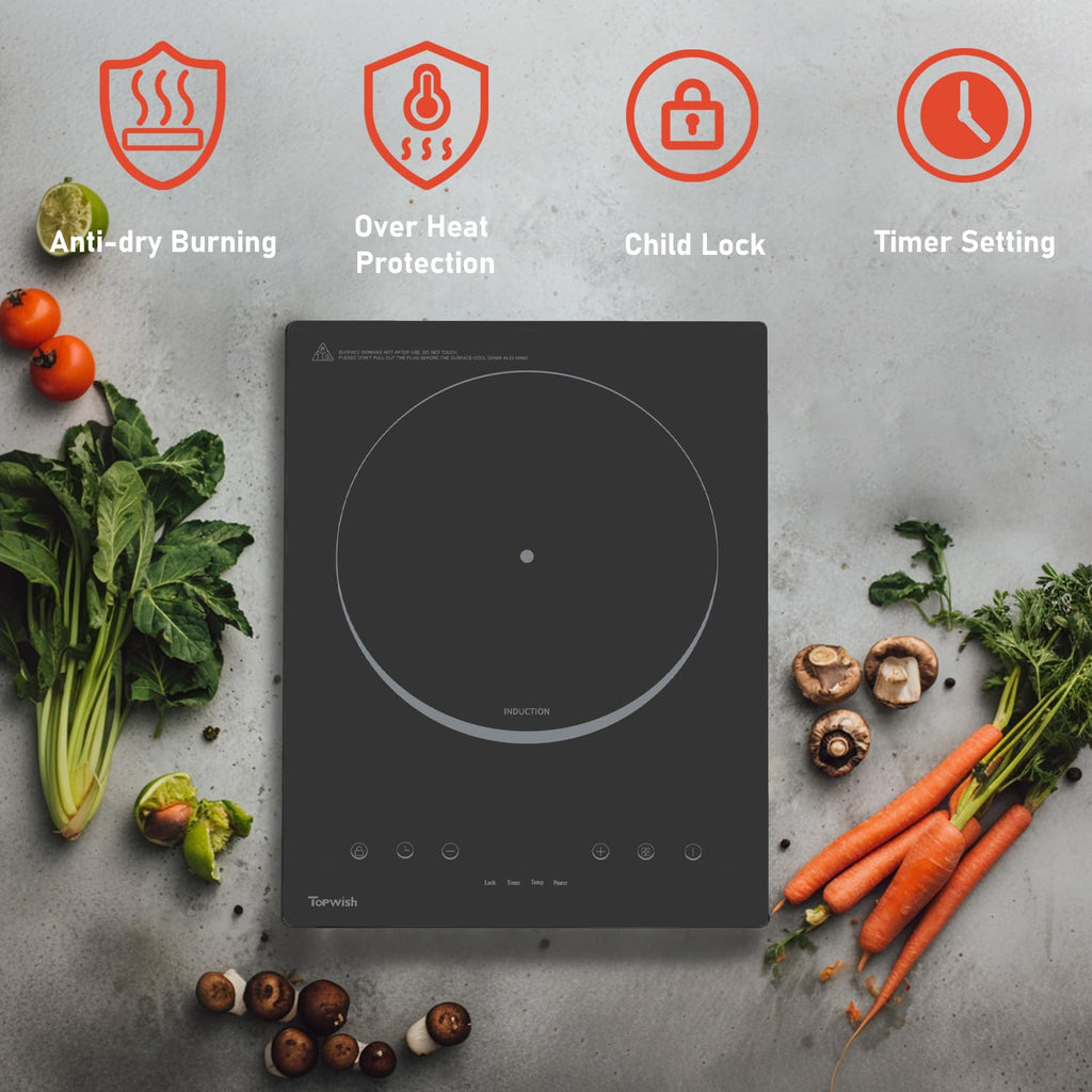Cuisinière à induction de panneau en cristal noir 2200W