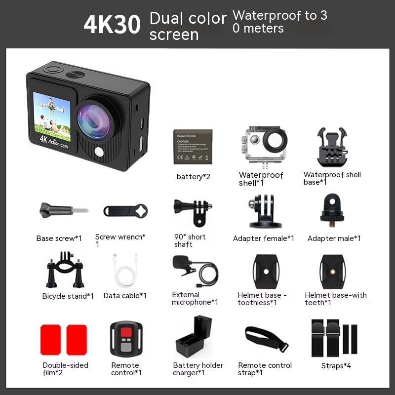 Imperméable 30 M Vrai 4K Caméra d'équitation Anti-shake Large Angle Caméra d'action HD