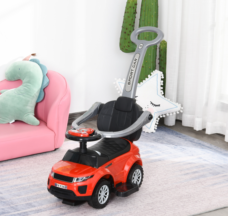 Enfants 3 en 1 Push Car Ride-On Poussette Jouet de marche coulissant avec Horn Music Light Secure Bar