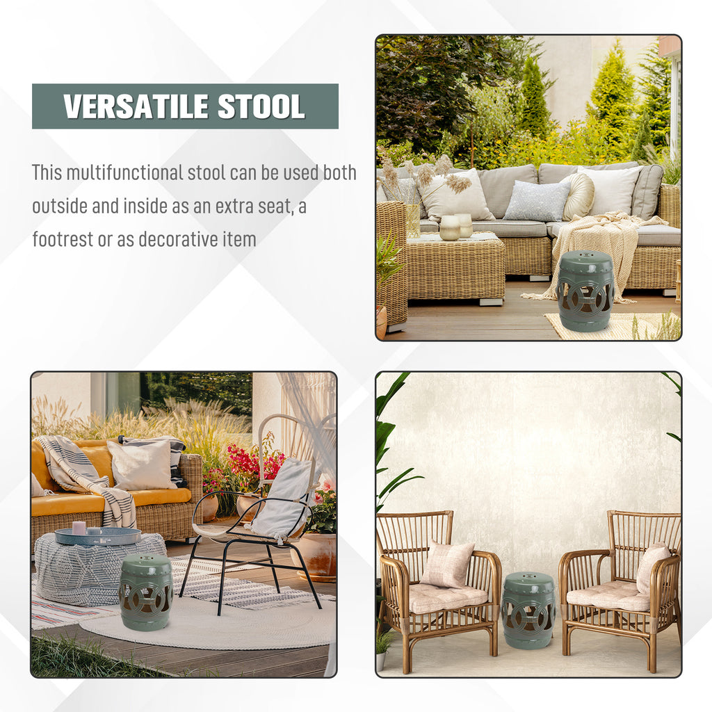 Tabouret de jardin en céramique de 14" x 17" avec une bague à double pièce