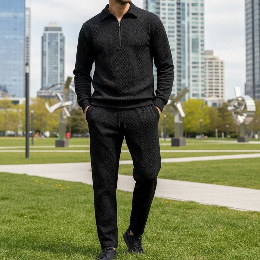 Pantalon et chandail de polo Jacquard pour hommes avec collier de lapel