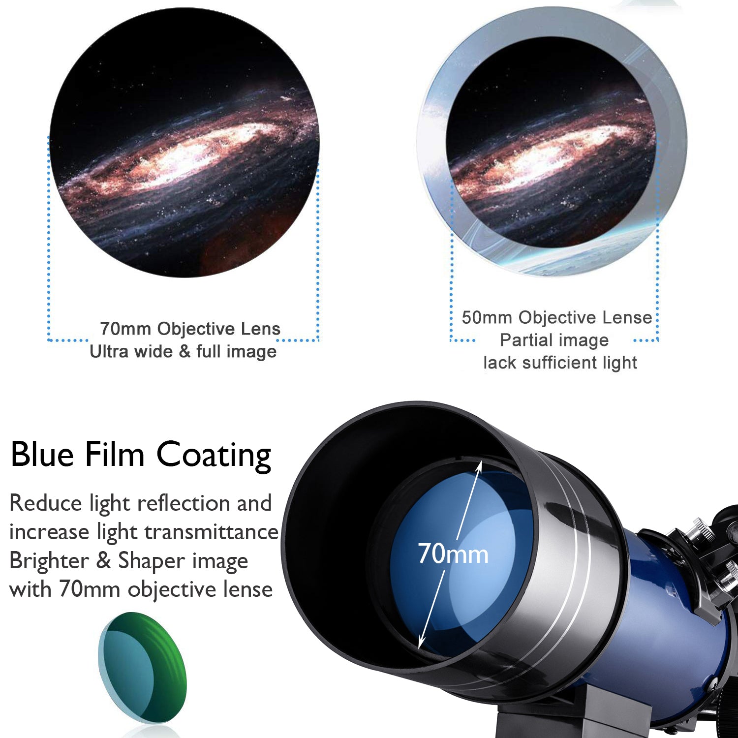 Téléscope astronomique Téléscope 70mm Refracteur Lune Observation pour les enfants Adultes Astronomie Be
