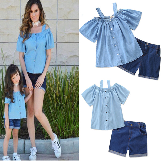 T-shirt mère-fille en coton + pantalon jupe ronde