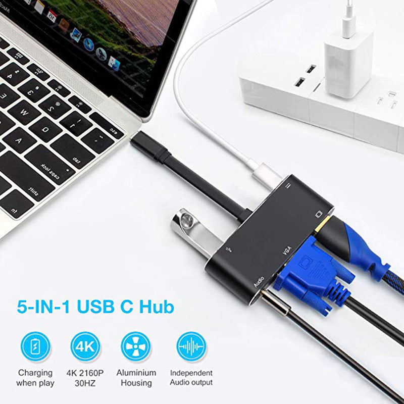 Type-c à HDMI VGA 5-en-1 HD double affichage convertisseur