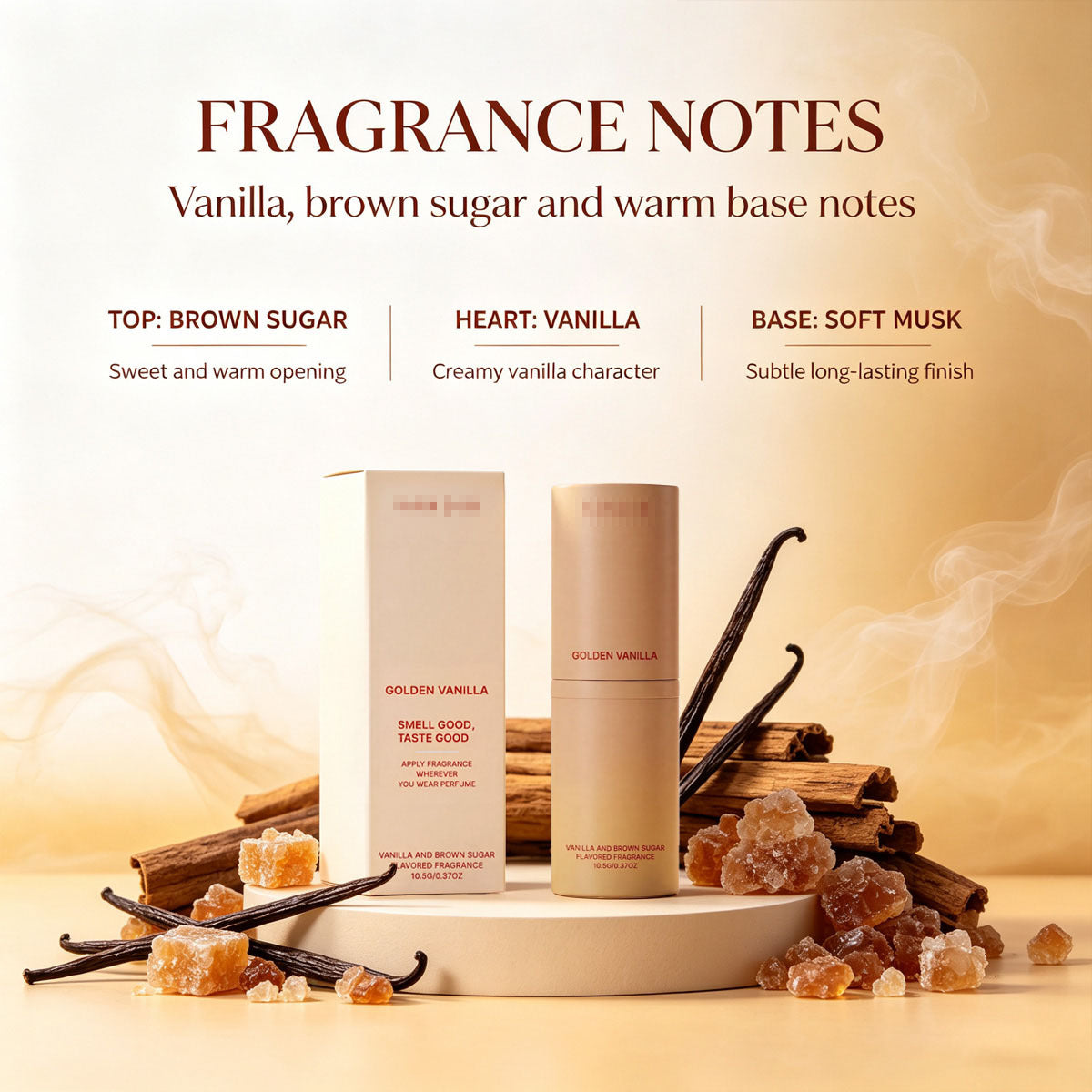 Diffuseur de roseau parfumé à la vanille dorée dans une hue crème brune enrichie d'une exterieure végétale