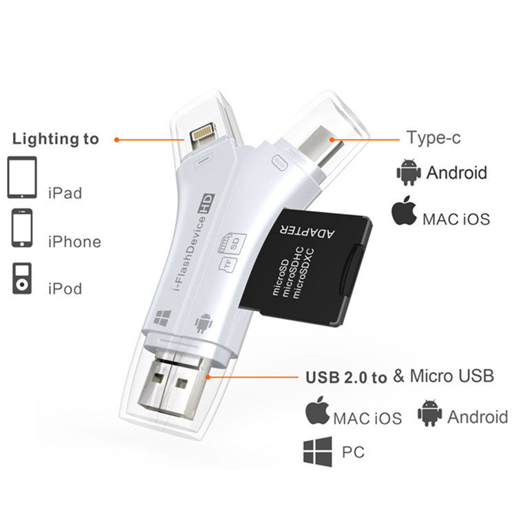 Lecteur de carte de téléphone mobile TF SD multifonctionnel quatre en un universel