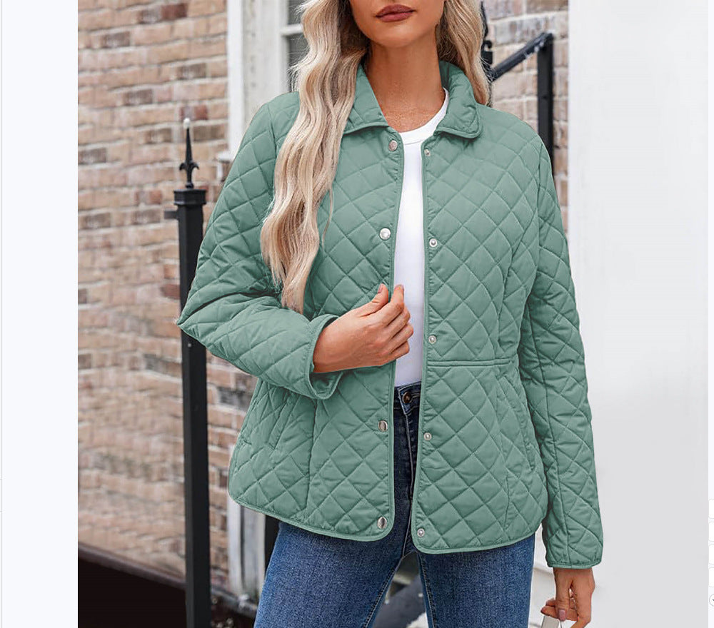 Women's Solid Color Lapel Quilted Jacket