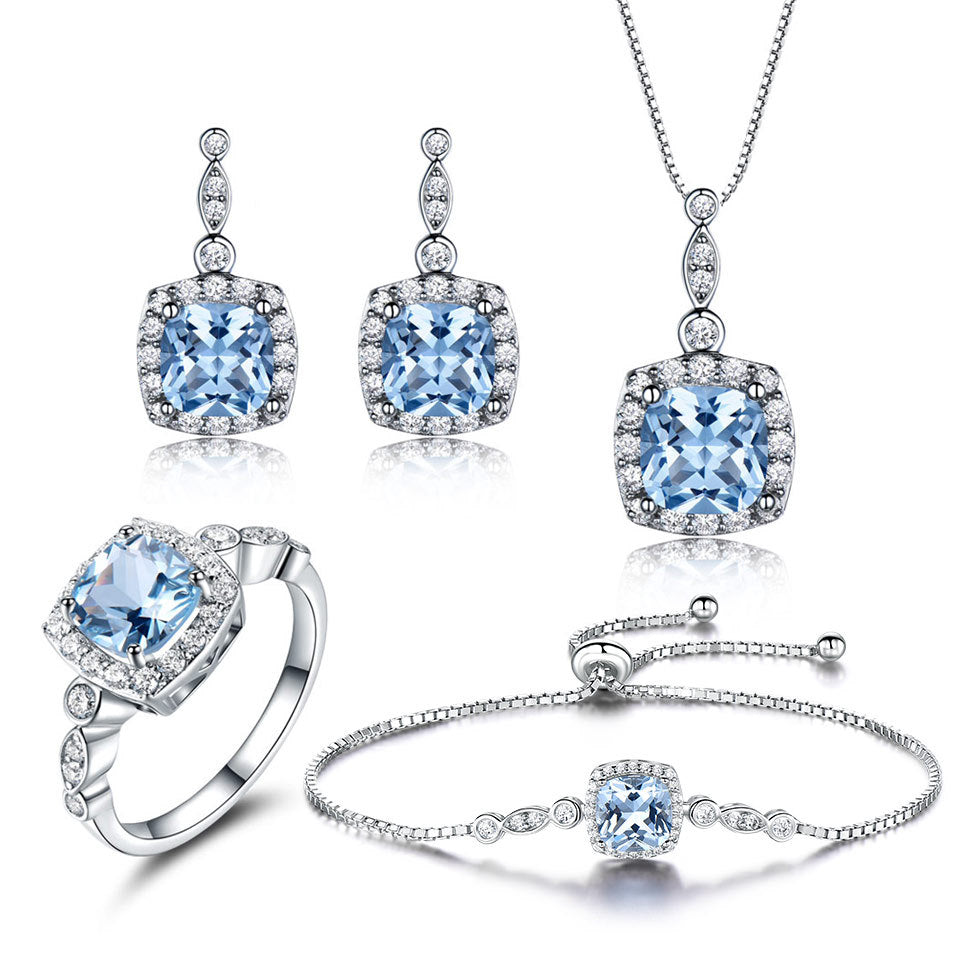 925 Collier en argent sterling Sky Blue Topaz Four-Piece Set
