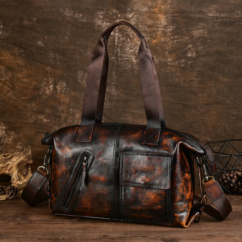 Vieux sac de voyage en cuir fourre-tout fabriqué à partir de Cowhide plein grain