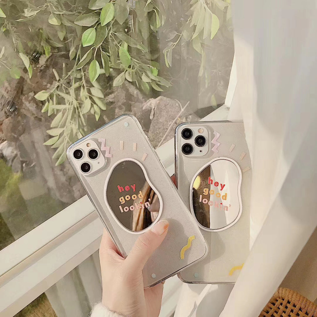 Cas de téléphone miroir transparent graffiti