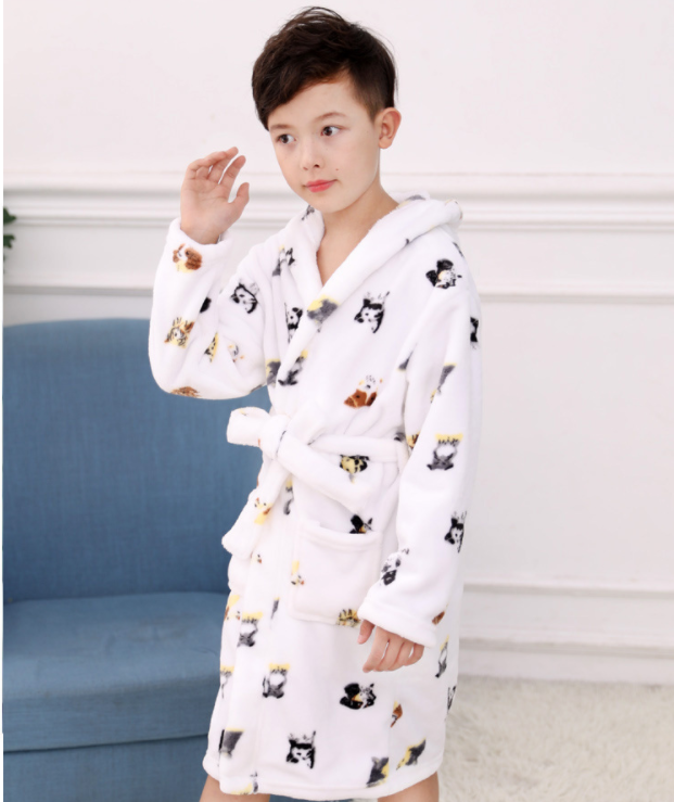 Chemise de nuit pour enfants Peigne de bain pour garçon Flanelle épaissée Fleece Pajamas