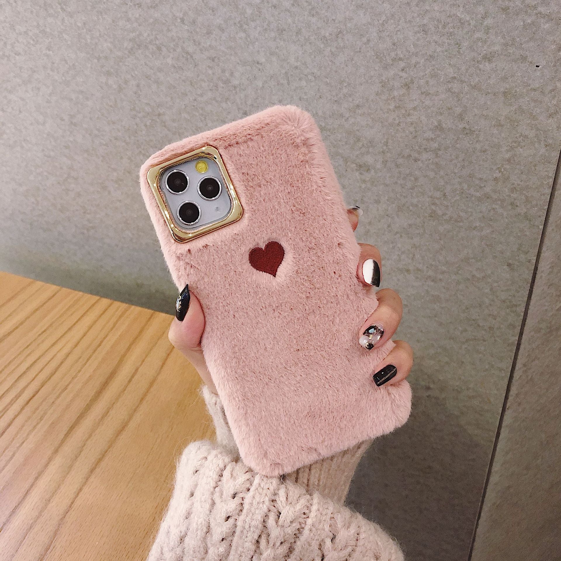 Automne et hiver petit amour chaud peluche téléphone étui