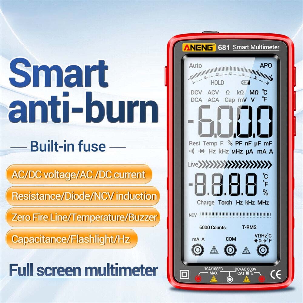 Smart LCD Multimètre numérique 6000 Compte AC DC Testeur de résistance