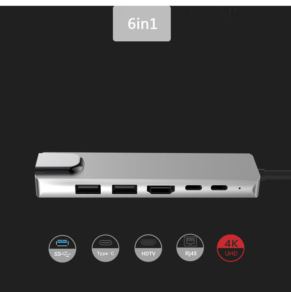 Type C to HDMI USB3.0 PD 6 En 1 HUB Hub Rj45 Adaptateur de carte réseau