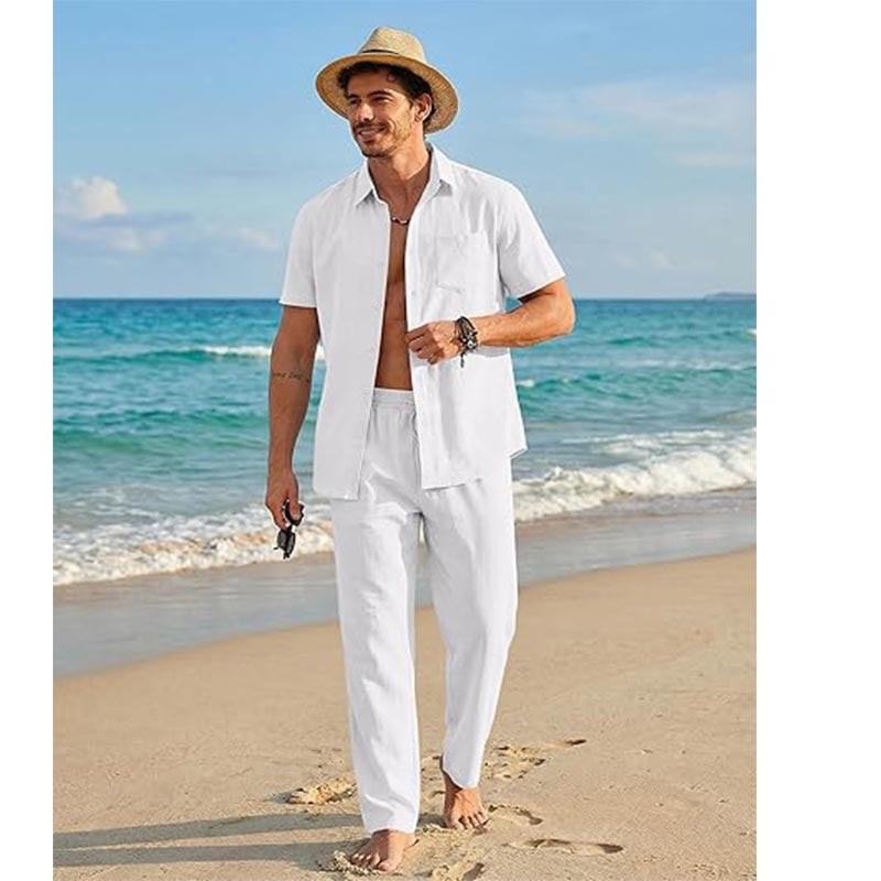 Chemise en coton et pantalons à manches courtes pour hommes