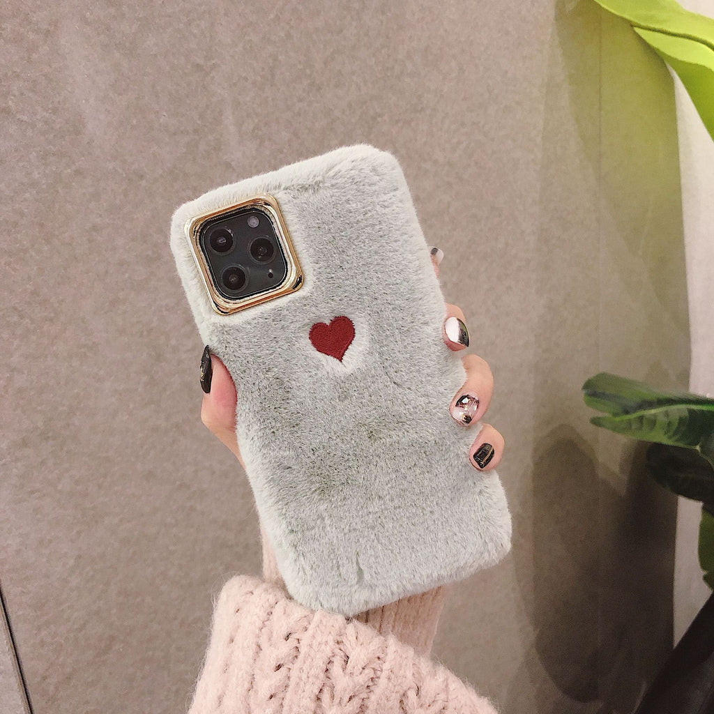 Automne et hiver petit amour chaud peluche téléphone étui
