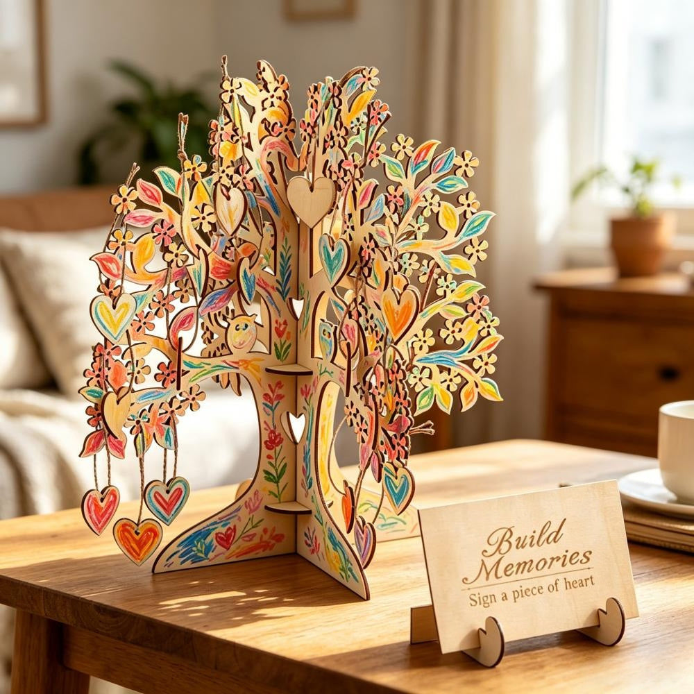 Arbre de coeur en bois gravé - Arbre de souhaits créatifs pour les salutations de mariage et le message invité