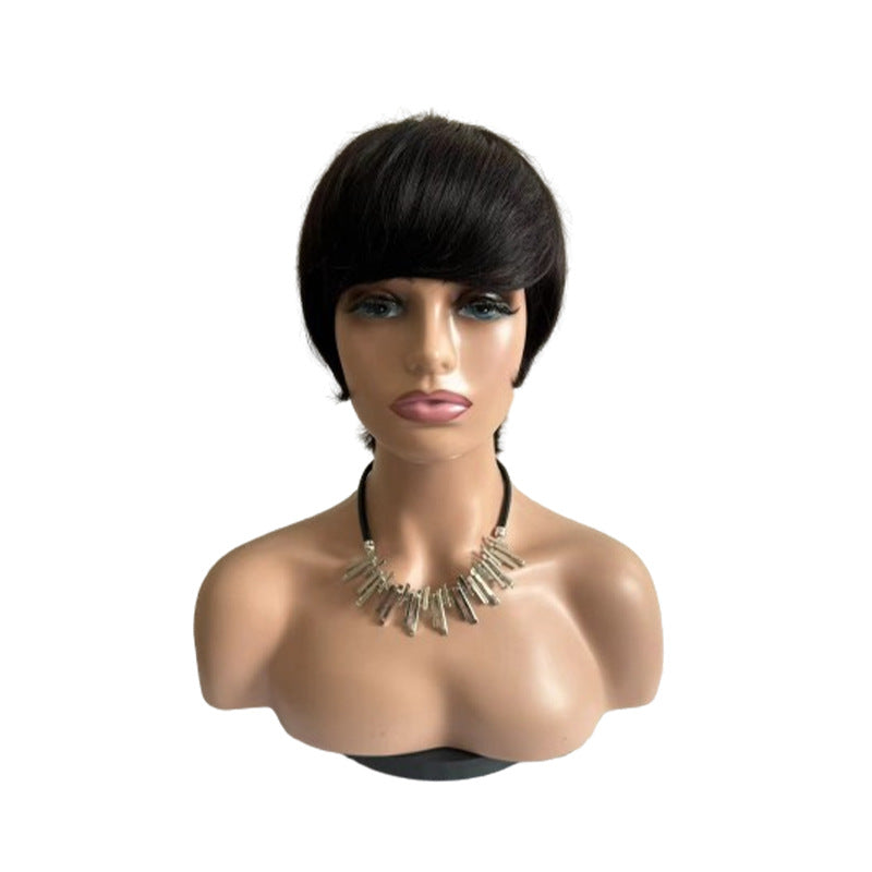 Perruque droite courte femme tête courte couverture cheveux réels humains