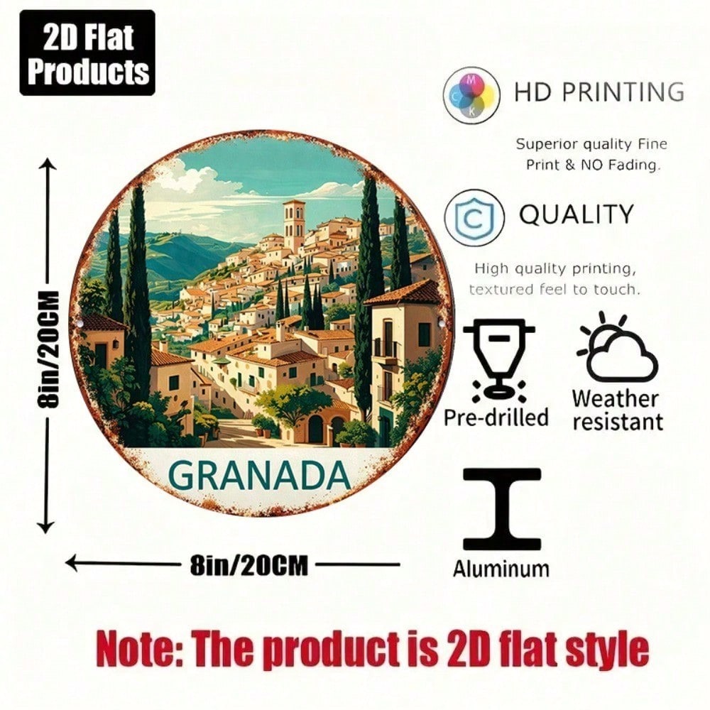 Granada Espagne Vintage rond panneau andalou Landmark Wall Decor