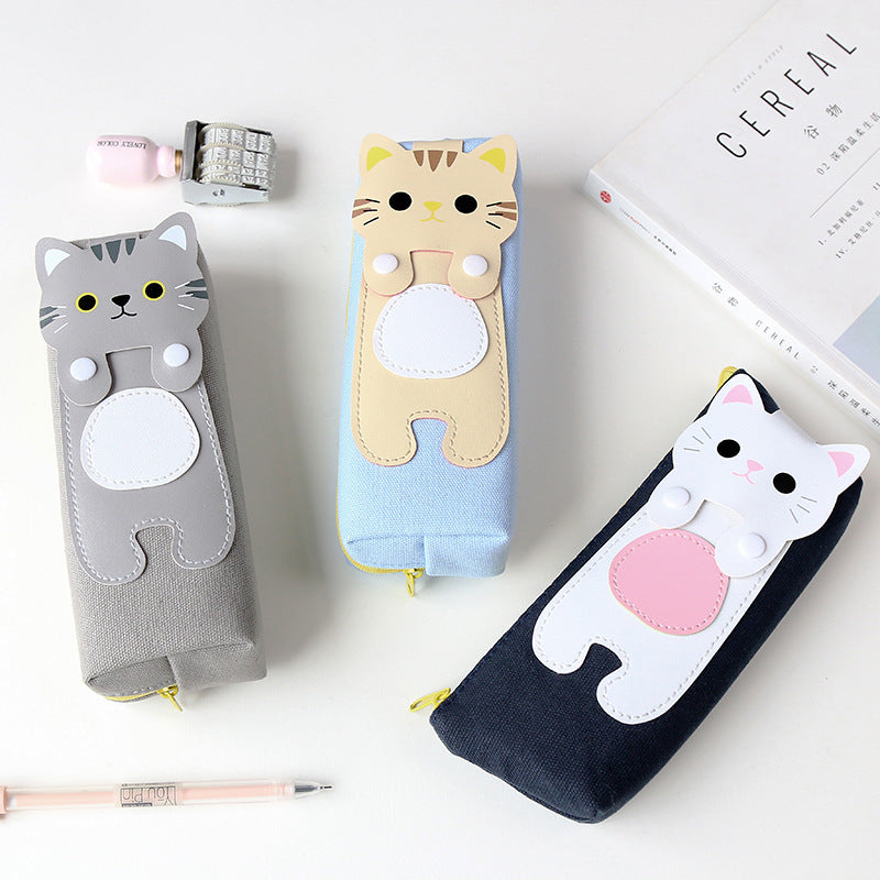 Version coréenne du mignon et simple chat créatif bande dessinée sac à crayon femelle studen