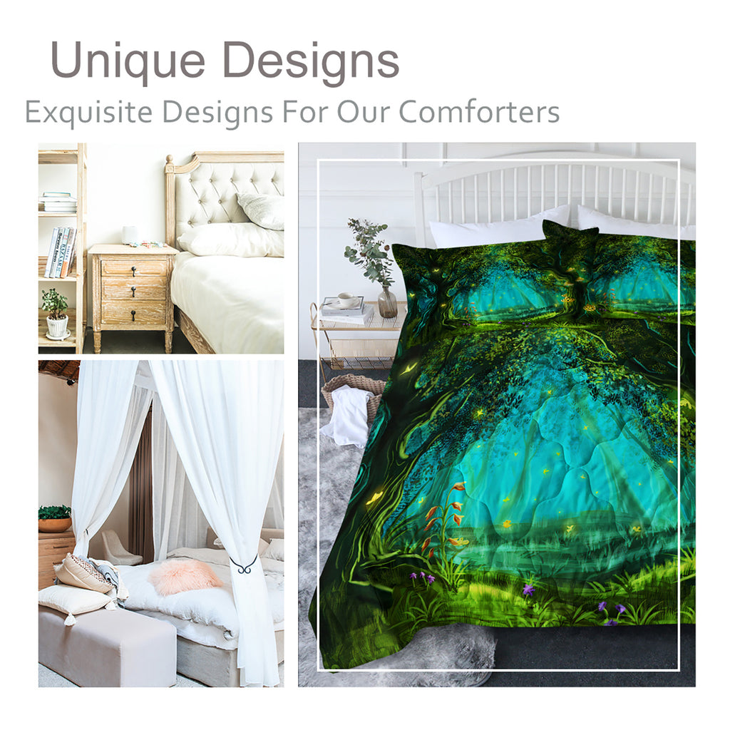3pcs Green Light Forest Comforter Set Natural Comfort Bedding Couette Jeu Summer Quilt Set