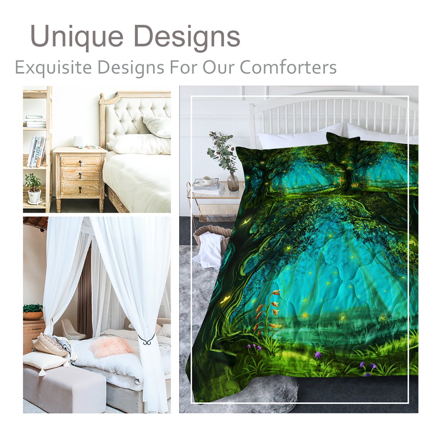 3pcs Green Light Forest Comforter Set Natural Comfort Bedding Couette Jeu Summer Quilt Set