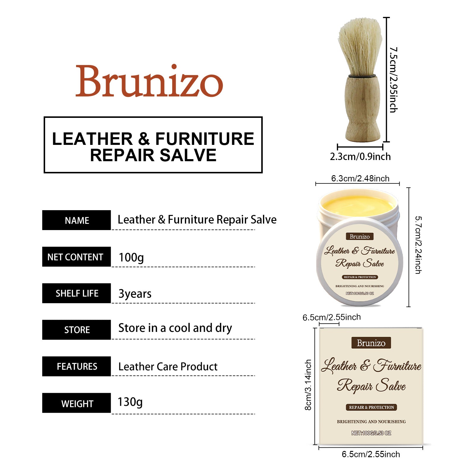 Crème de soins en cuir 1 00g-1 Brush-1box