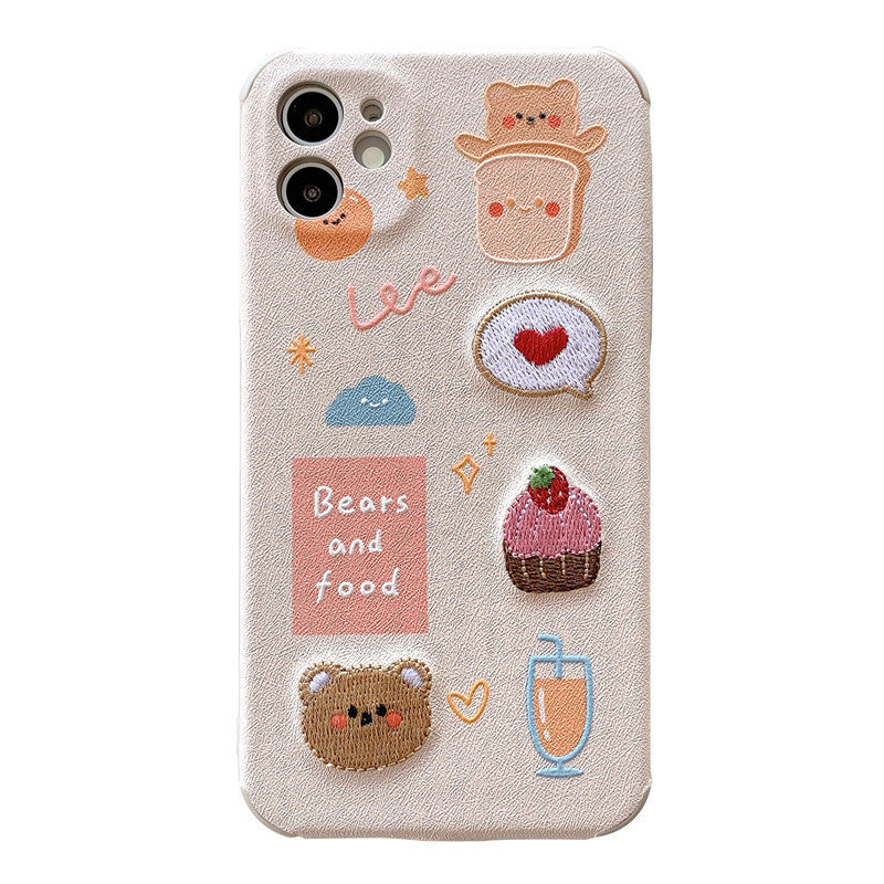 Brodé ours et lapin cas de téléphone en plastique