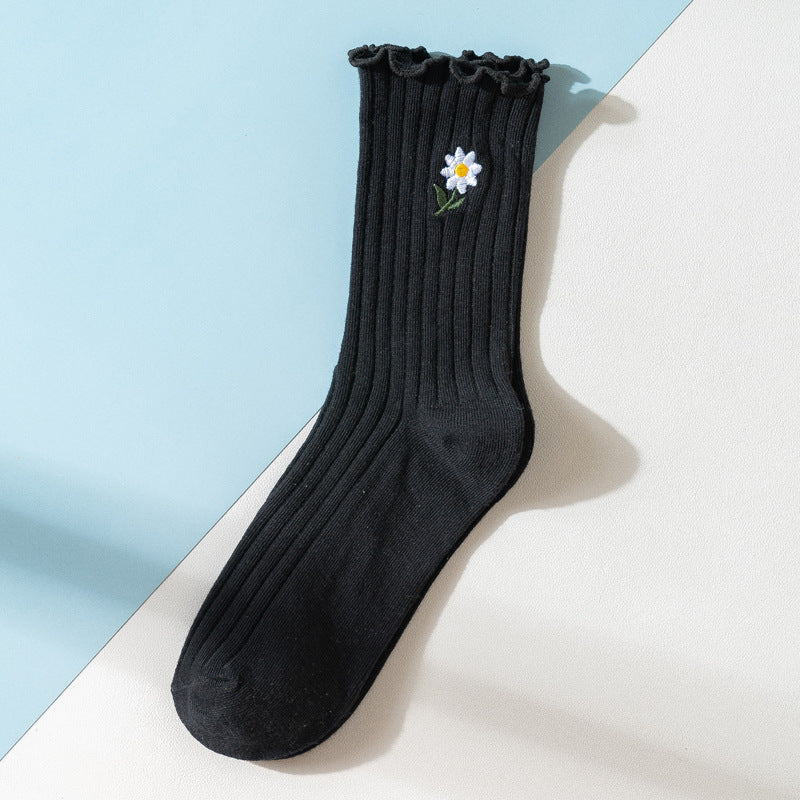 Femmes Printemps Été Chaussettes minces en coton avec bords volants