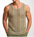 Été hommes sans manches Knit Hollow-out Deep U-Neck Casual Tank Top