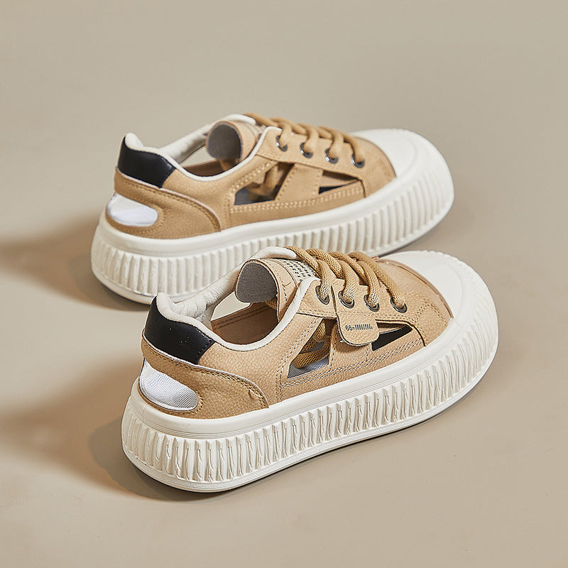 Femmes respirantes Sneakers Casual Hollow-out Chunky-soled Chaussures blanches polyvalentes
