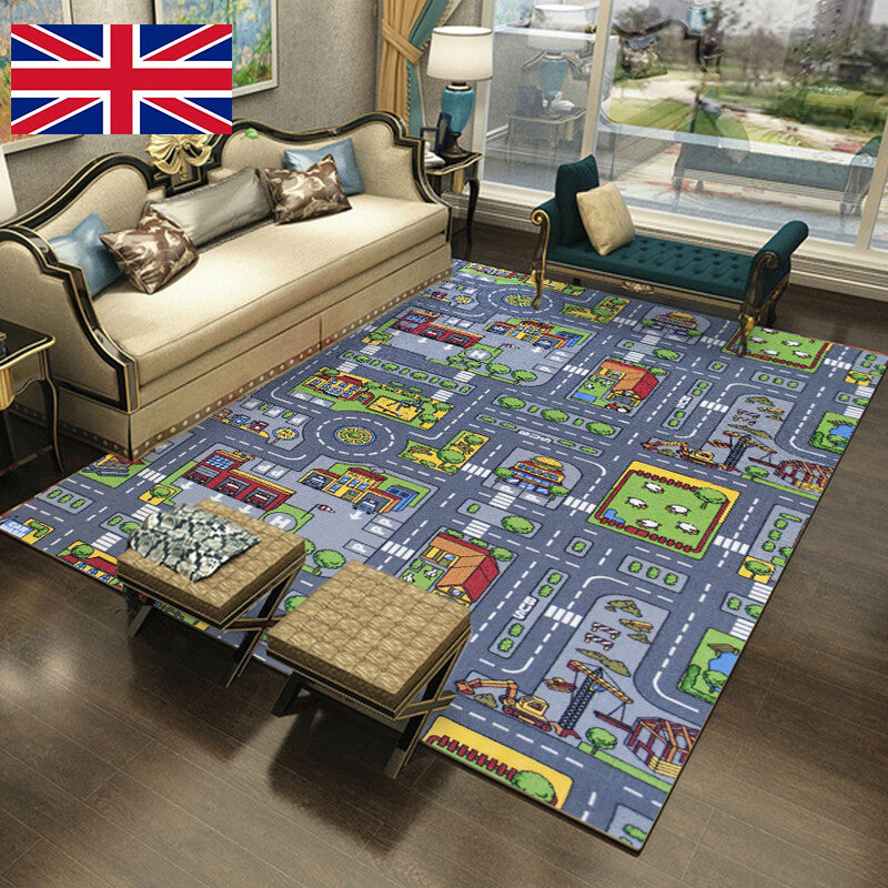 Tapis de village pour enfants Rugs Ville Carte de la route Voiture de ville Rug Jouer 80 X 120cm
