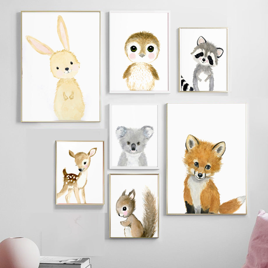 Salle des enfants Caricature murale Affiche scandinave et peinture en toile d'impression d'art