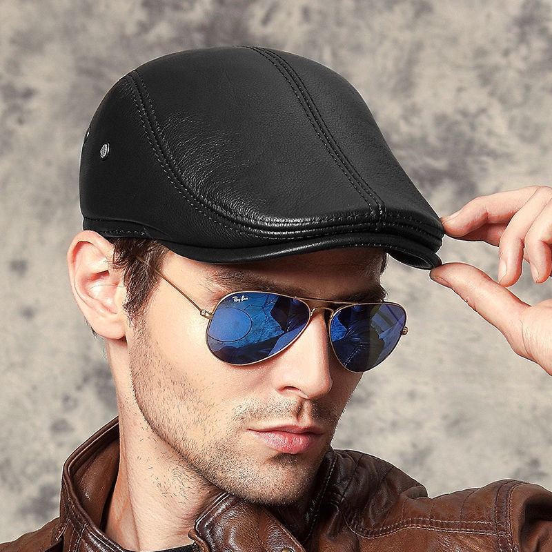 Chapeau en cuir véritable Haut-grain Cowhide Beret chaud Beceau de canard