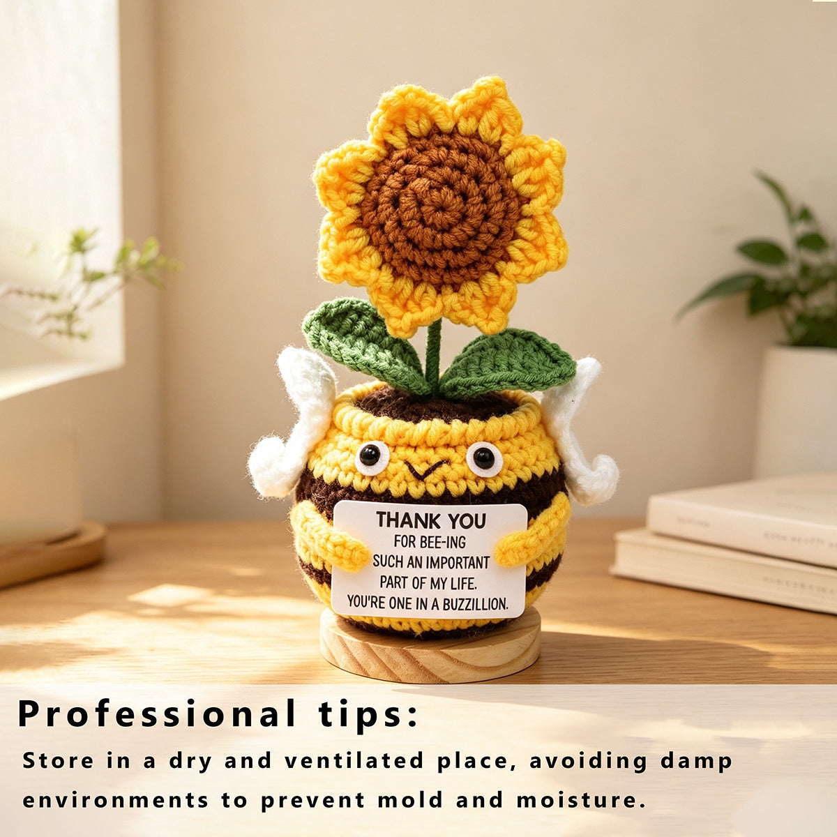 Crochet fait main Bee en forme de tournesol Pot ornement doux fil éternel Crochet Bloom Wit