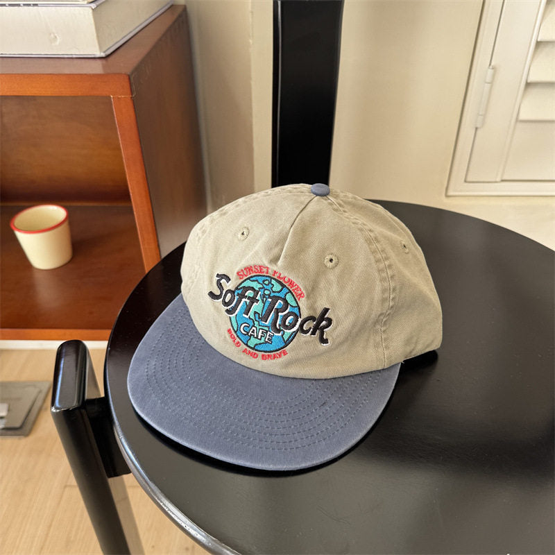 Broderie décontraction rétro Bloc de couleur Casquette de baseball à bord plat