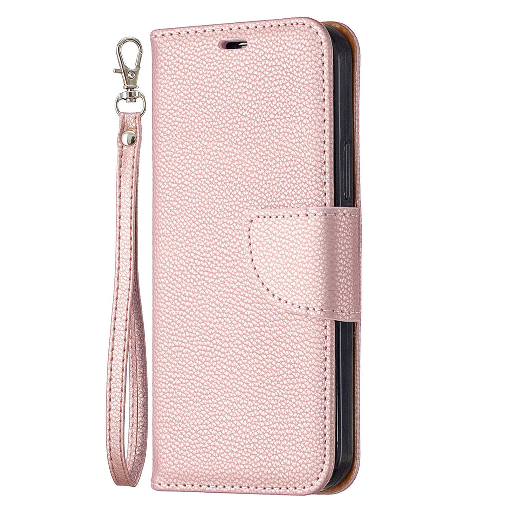 Lychee Motif Solid Couleur Flip Case en cuir Wallet Lanyard Phone Case