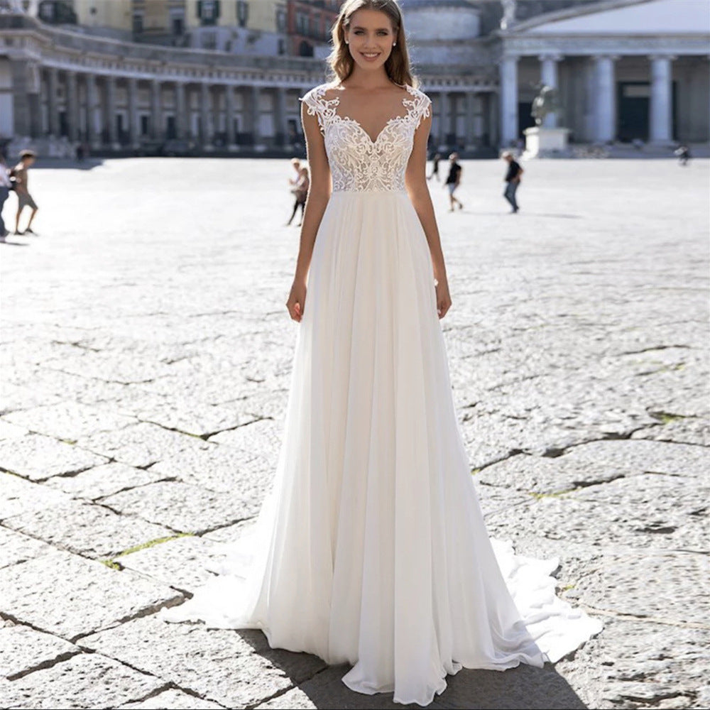 Une série Mousseline Robe de mariée Col V Manches longues