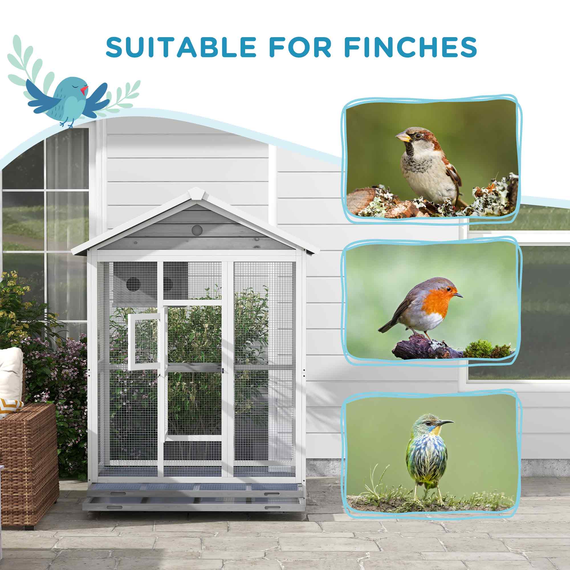 64,5" Cage d'oiseaux en bois Aviaire